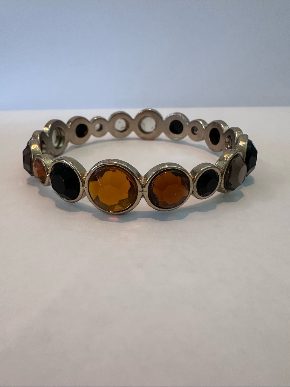 2 Coldwater Creek Goldtone & amber, black, gray gemstone bangle bracelets - Picture 3 of 6